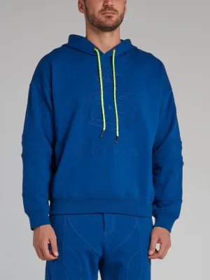 Blue Embroidered Monogram Hoodie