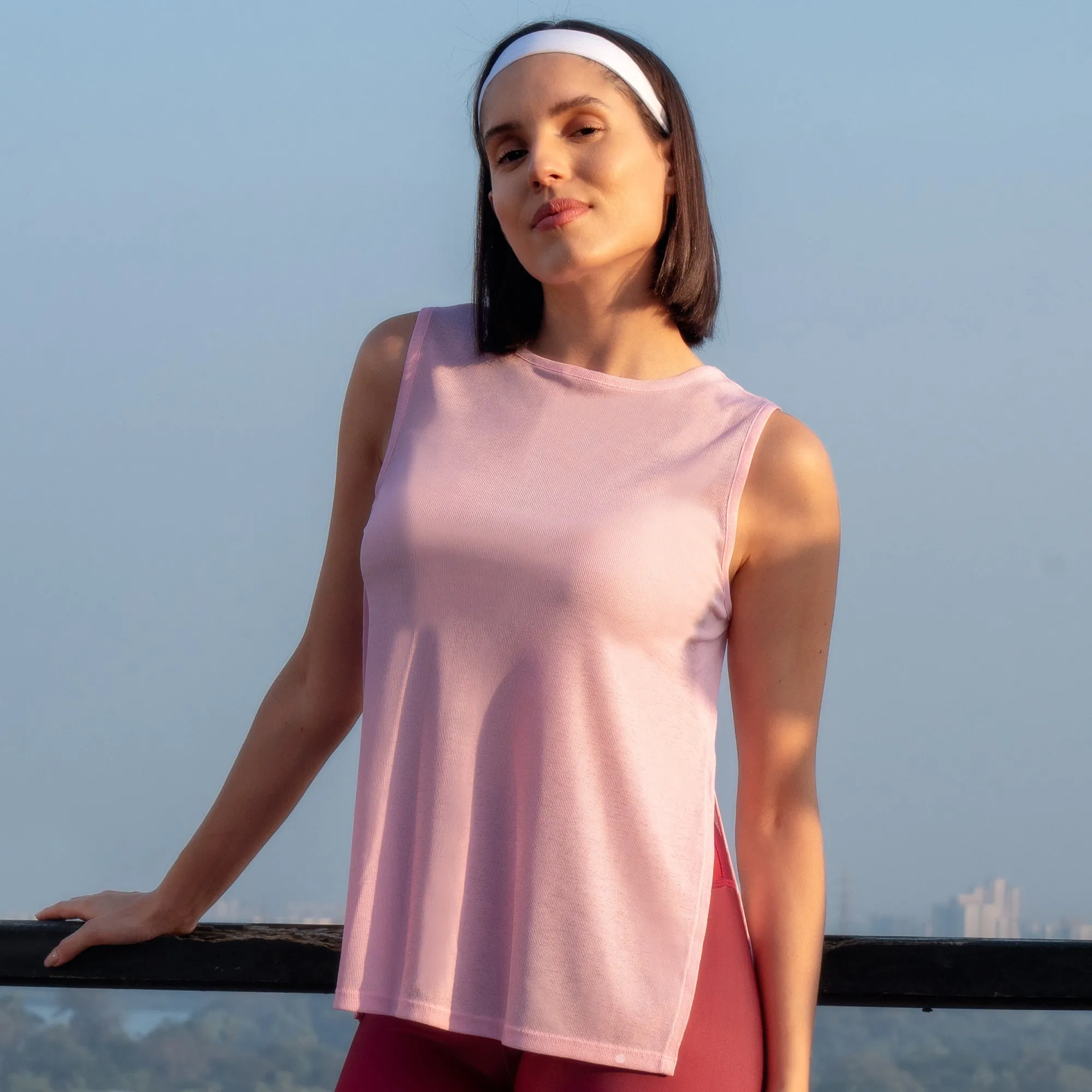 Boat Neck Coverup Tee with Side Slit