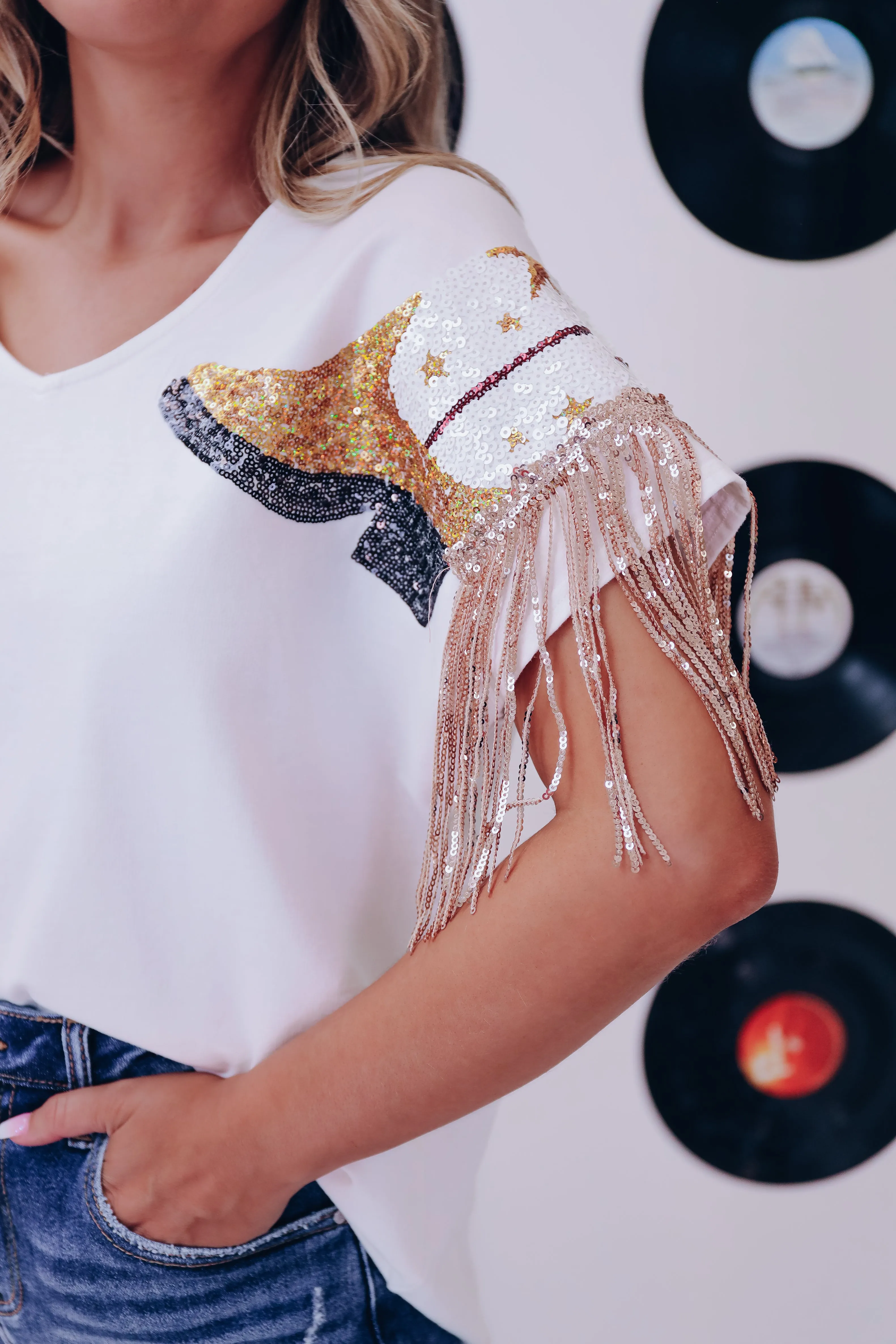 Boots N Bling Fringe Sleeve Top - Ivory