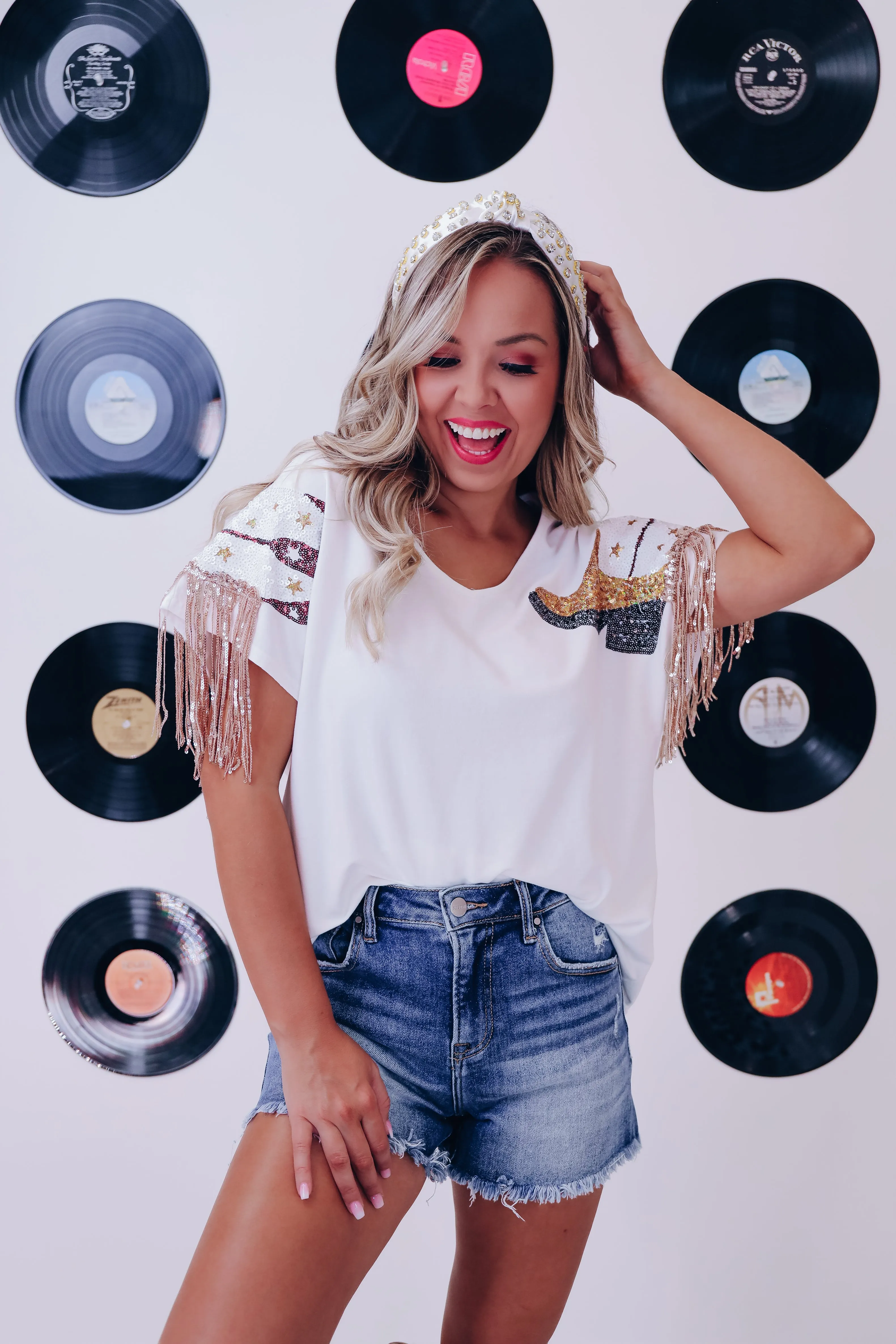 Boots N Bling Fringe Sleeve Top - Ivory