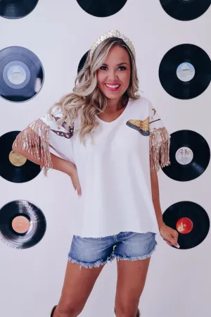 Boots N Bling Fringe Sleeve Top - Ivory
