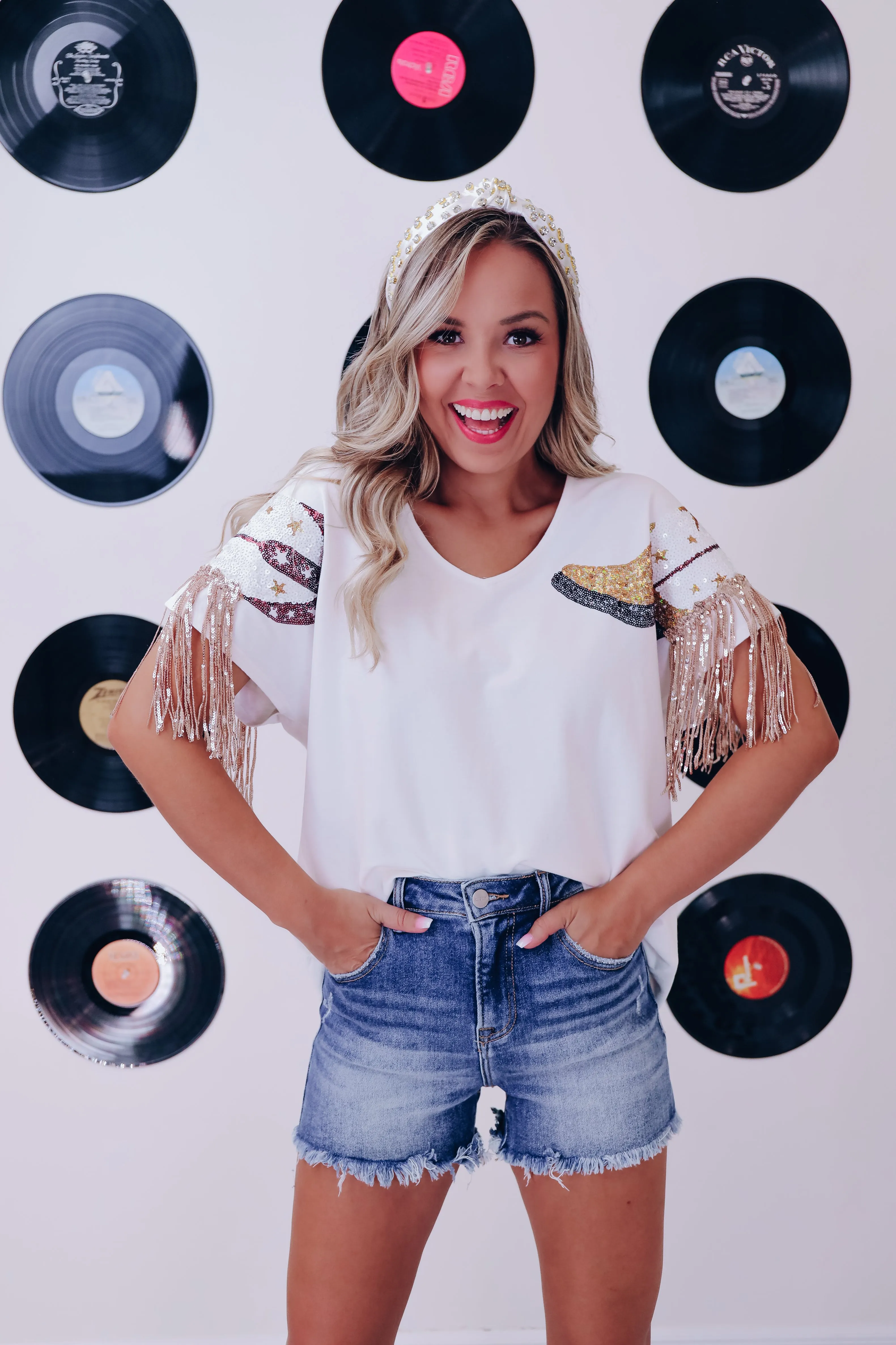 Boots N Bling Fringe Sleeve Top - Ivory