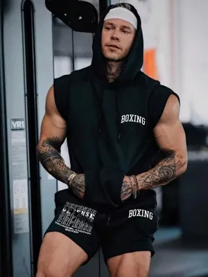 Boxing Men's Sleeveless Hooded Boxing Sportswear Set