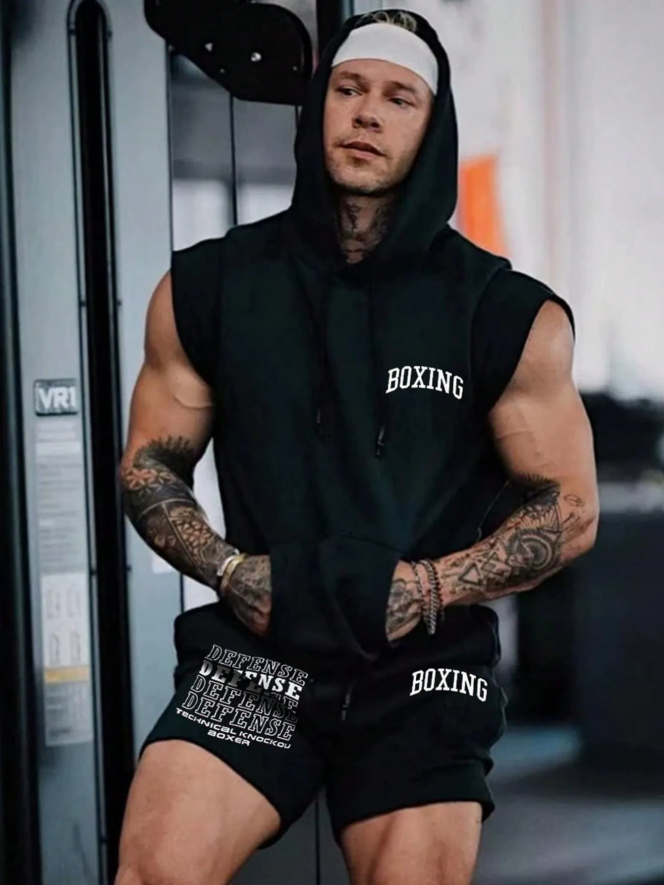 Boxing Men's Sleeveless Hooded Boxing Sportswear Set