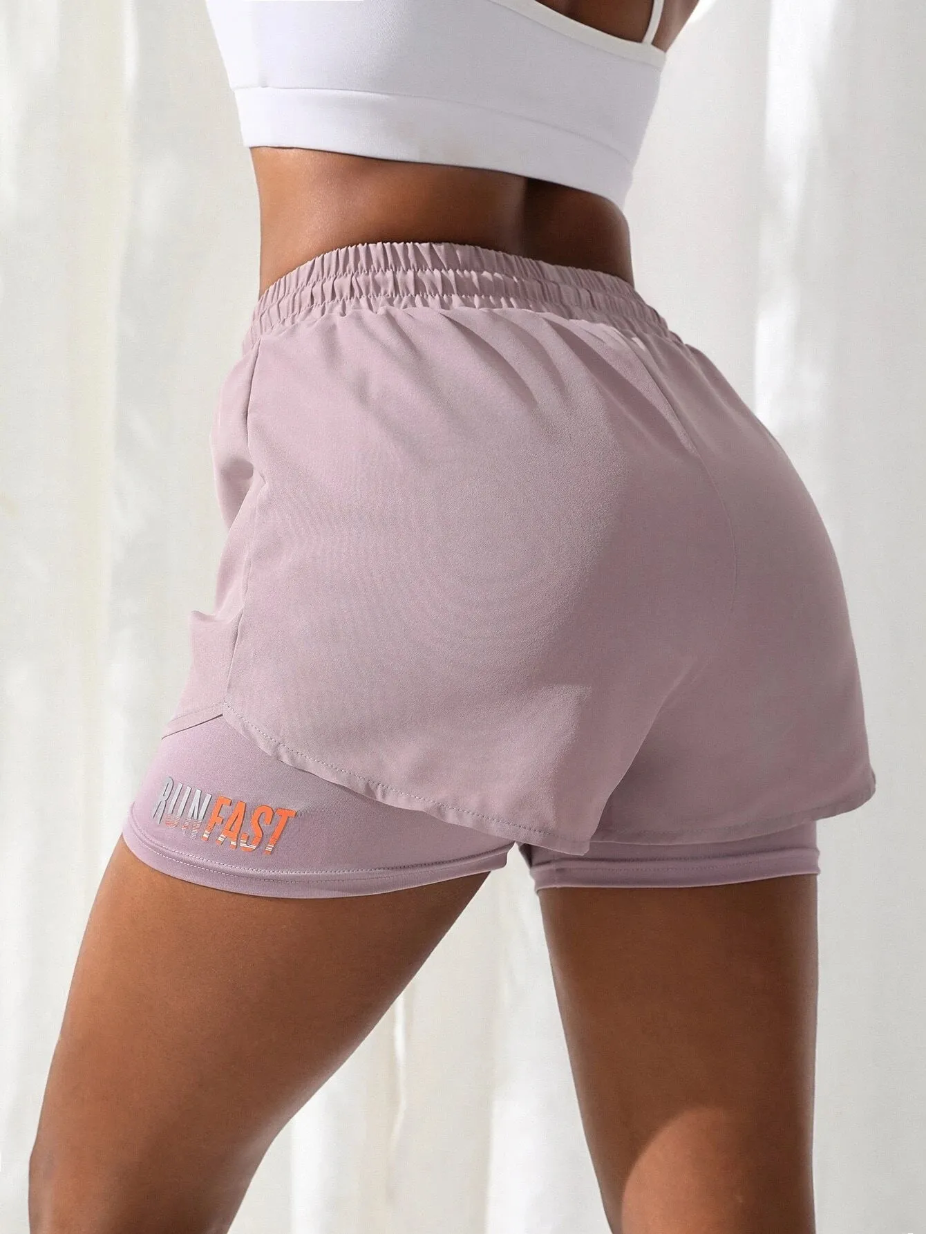 Breathable 2-In-1 Letter Graphic Shorts