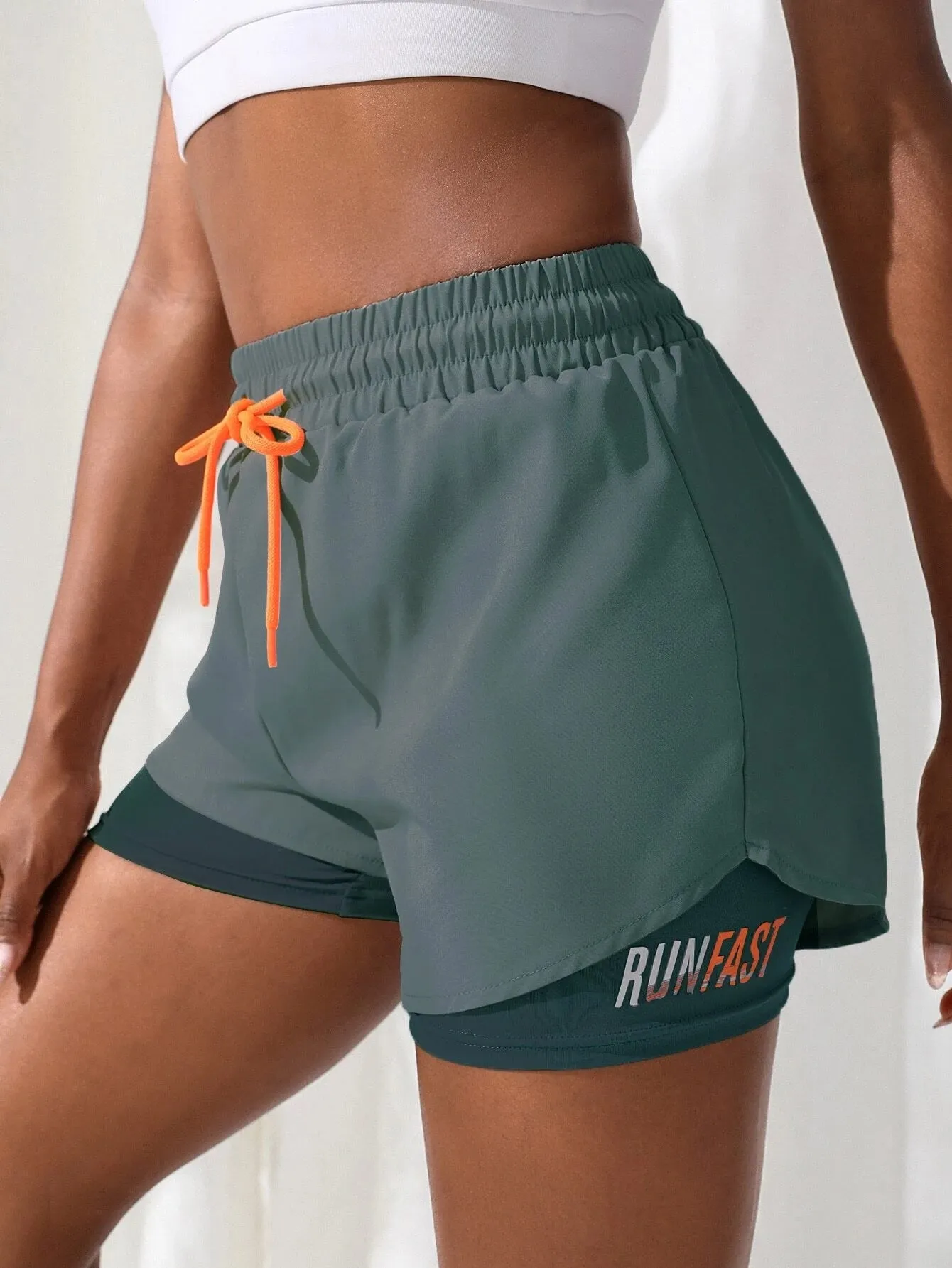 Breathable 2-In-1 Letter Graphic Shorts