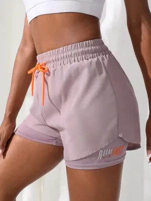 Breathable 2-In-1 Letter Graphic Shorts
