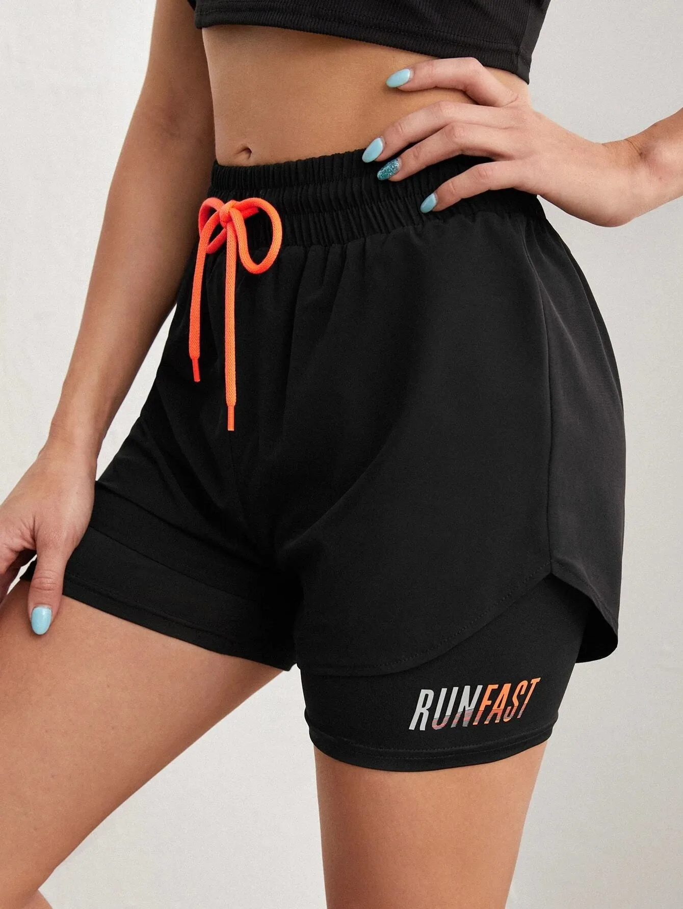 Breathable 2-In-1 Letter Graphic Shorts