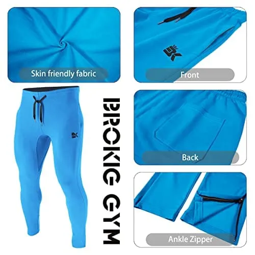 BROKIG Mens Zip Joggers Pants - Casual Gym Workout Track Pants Comfortable Slim Fit Tapered Sweatpants with Pockets (Electric Blue)
