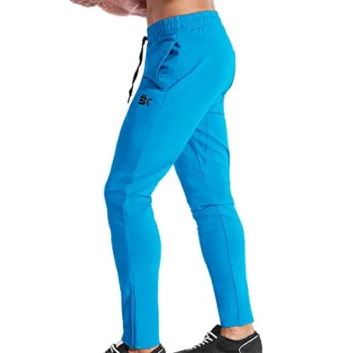 BROKIG Mens Zip Joggers Pants - Casual Gym Workout Track Pants Comfortable Slim Fit Tapered Sweatpants with Pockets (Electric Blue)