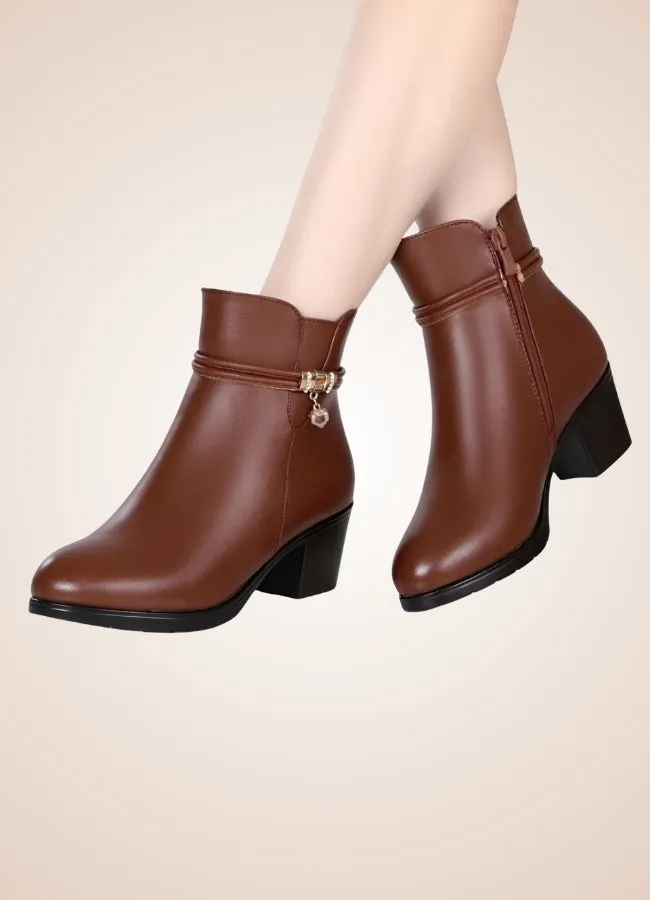 Brown Soft Leather Women's Ankle Boots