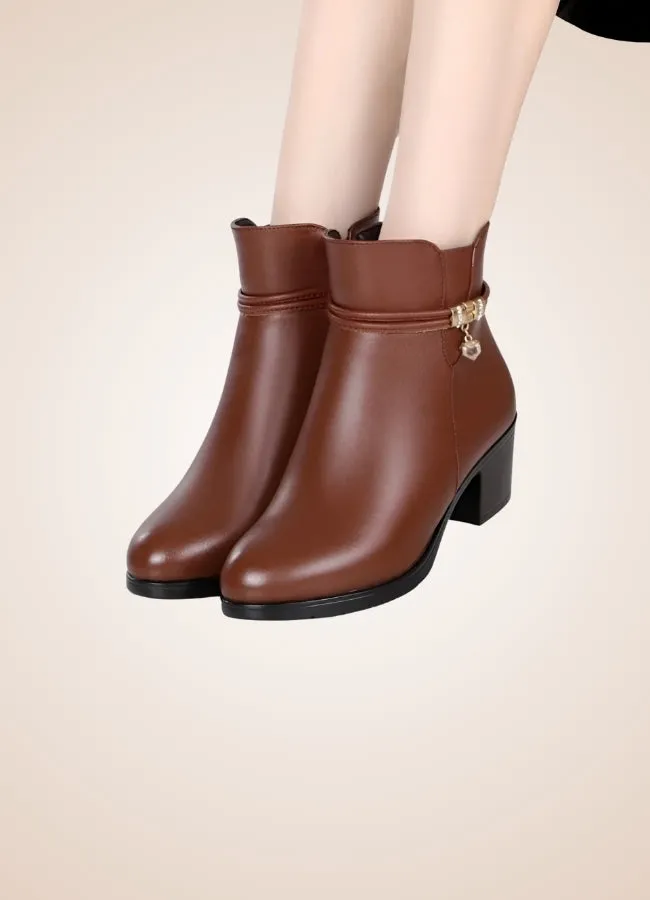 Brown Soft Leather Women's Ankle Boots