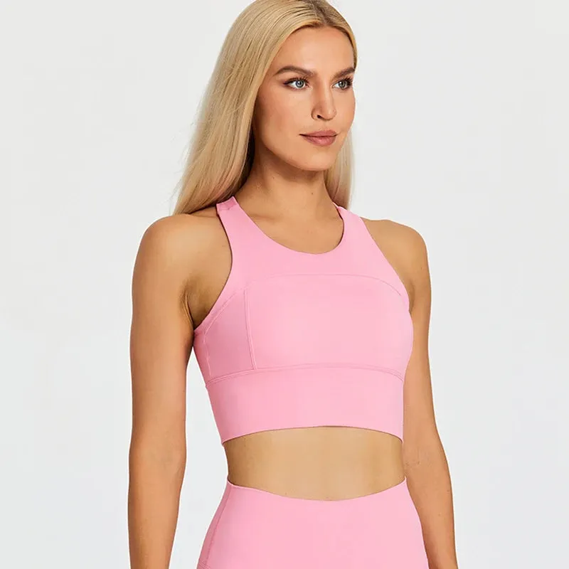 Brushed Beauty Back Yoga Bra for Women - Padded Sleeveless Racerback Sports Bra