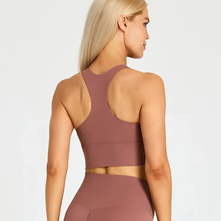 Brushed Beauty Back Yoga Bra for Women - Padded Sleeveless Racerback Sports Bra
