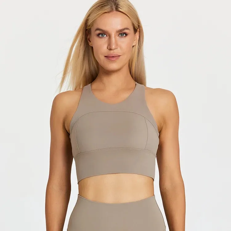 Brushed Beauty Back Yoga Bra for Women - Padded Sleeveless Racerback Sports Bra