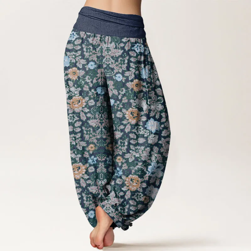 Buddha Stones Casual Colorful Hibiscus Plant Pattern Women's Elastic Waist Harem Pants