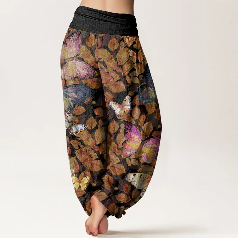 Buddha Stones Casual Vivid Butterfly Dead Leaves Pattern Women's Elastic Waist Harem Pants