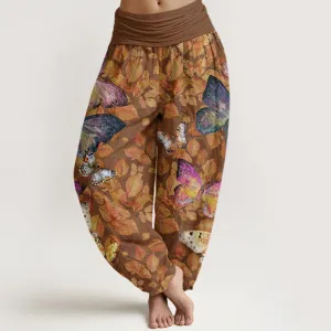 Buddha Stones Casual Vivid Butterfly Dead Leaves Pattern Women's Elastic Waist Harem Pants