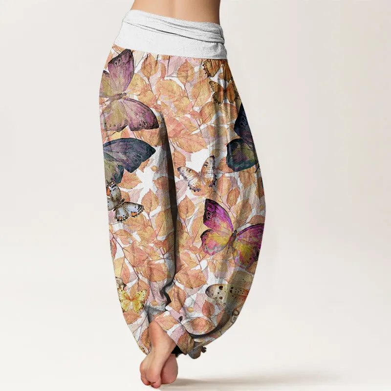 Buddha Stones Casual Vivid Butterfly Dead Leaves Pattern Women's Elastic Waist Harem Pants