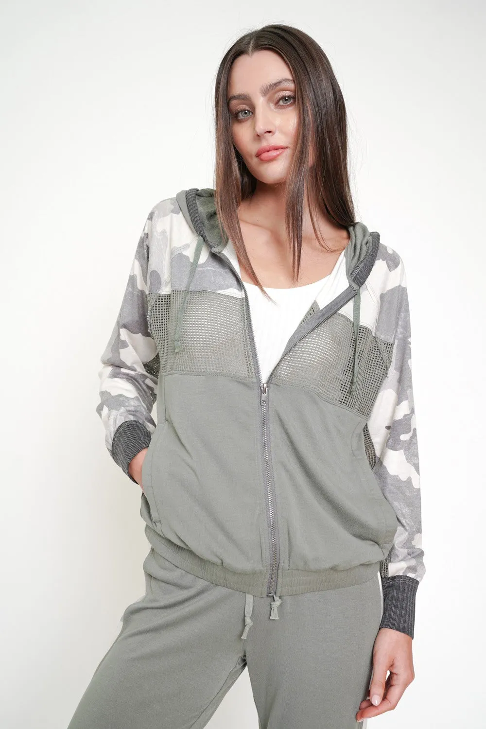 Camo Block Zip-up Hoodie | MYSTREE