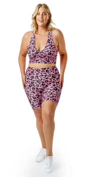 Candy Leopard Eco Midi Shorts with Pockets