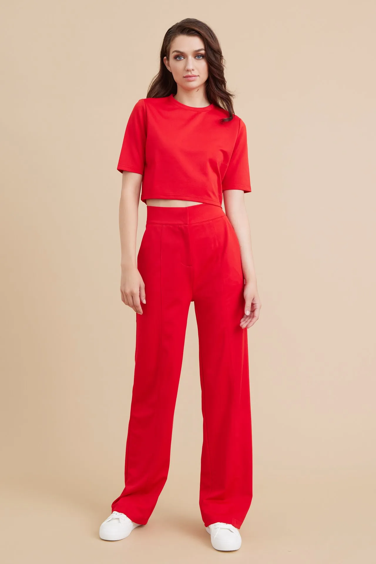 Casual Day Crop Top and High Waist Pants Set