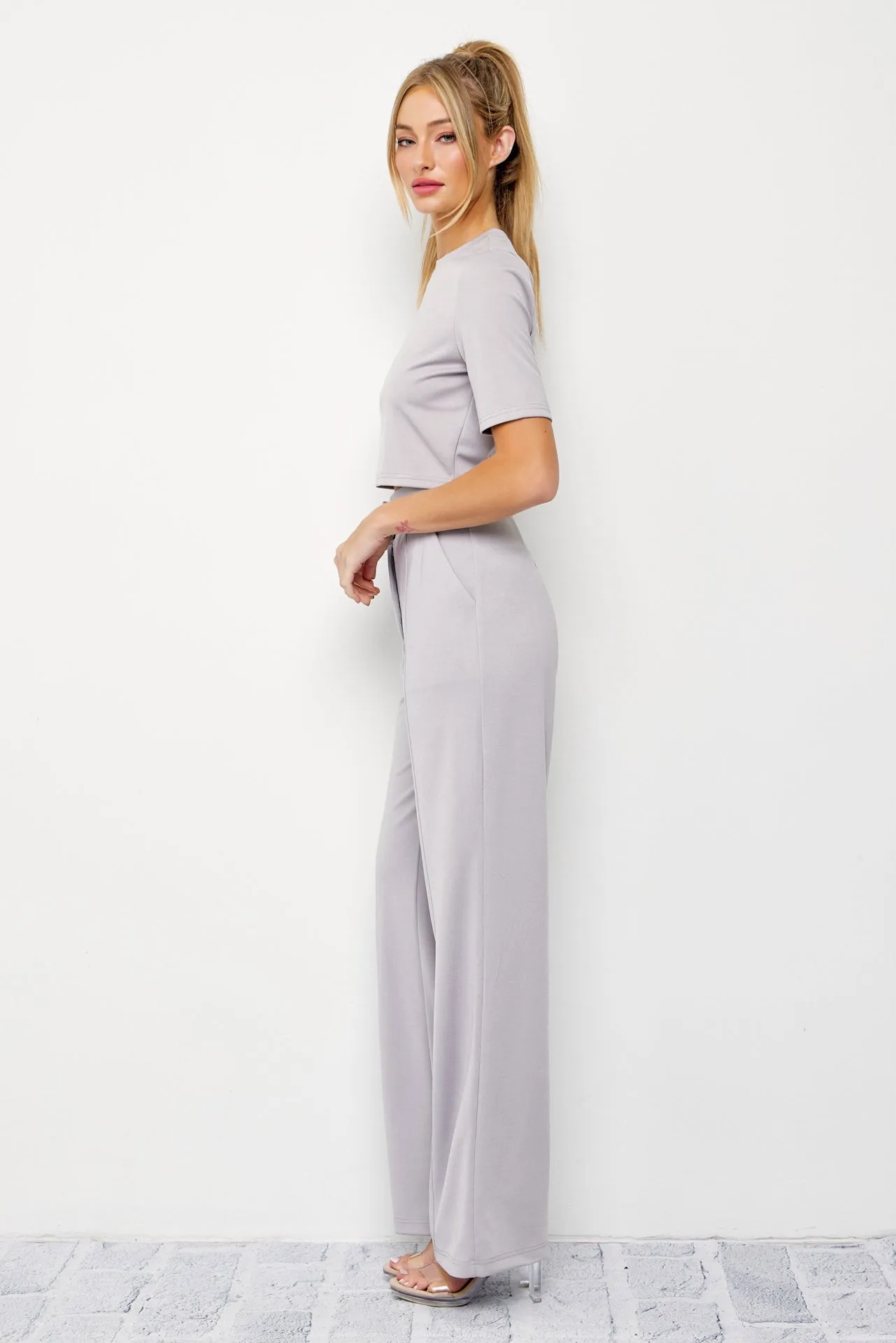 Casual Day Crop Top and High Waist Pants Set