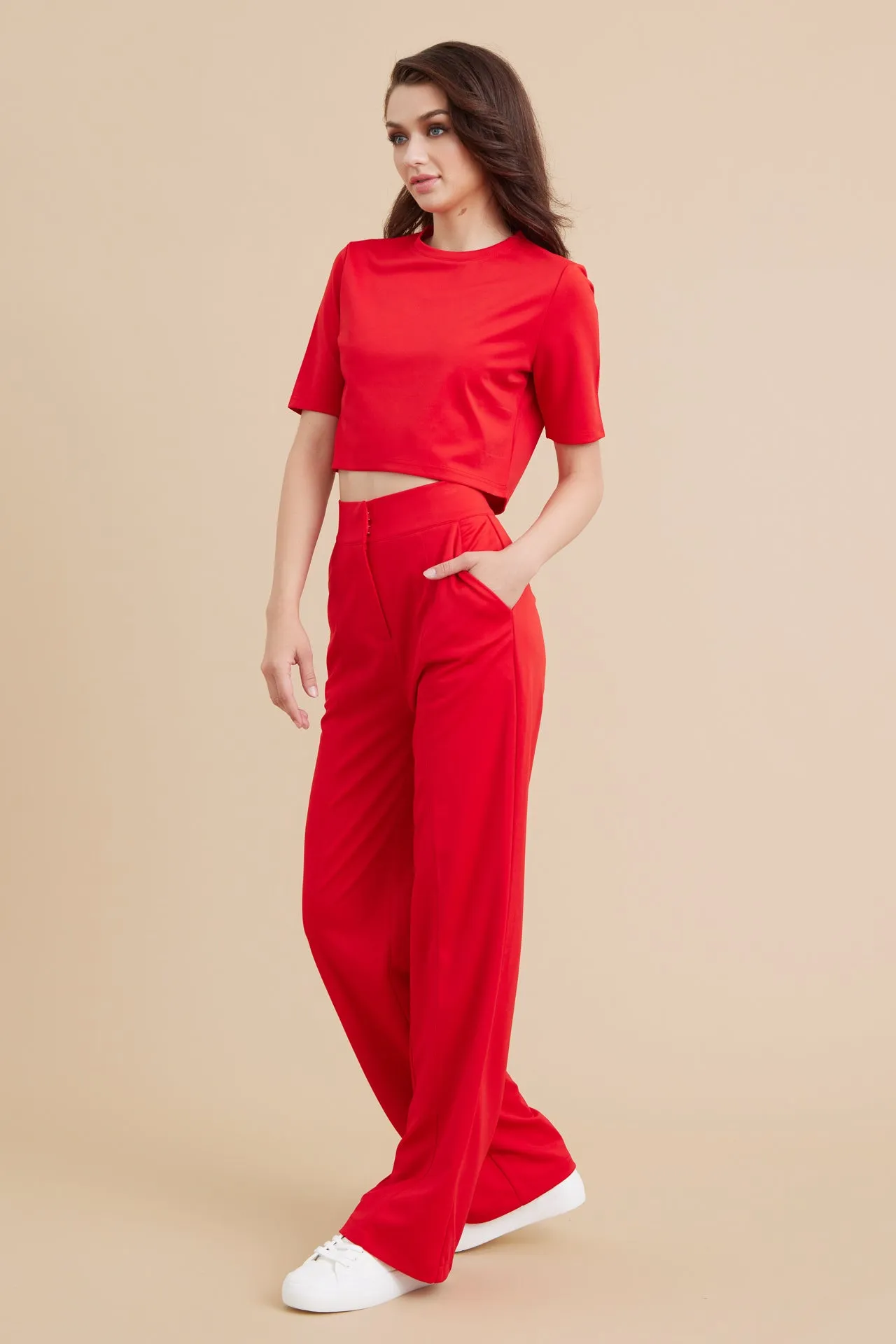 Casual Day Crop Top and High Waist Pants Set