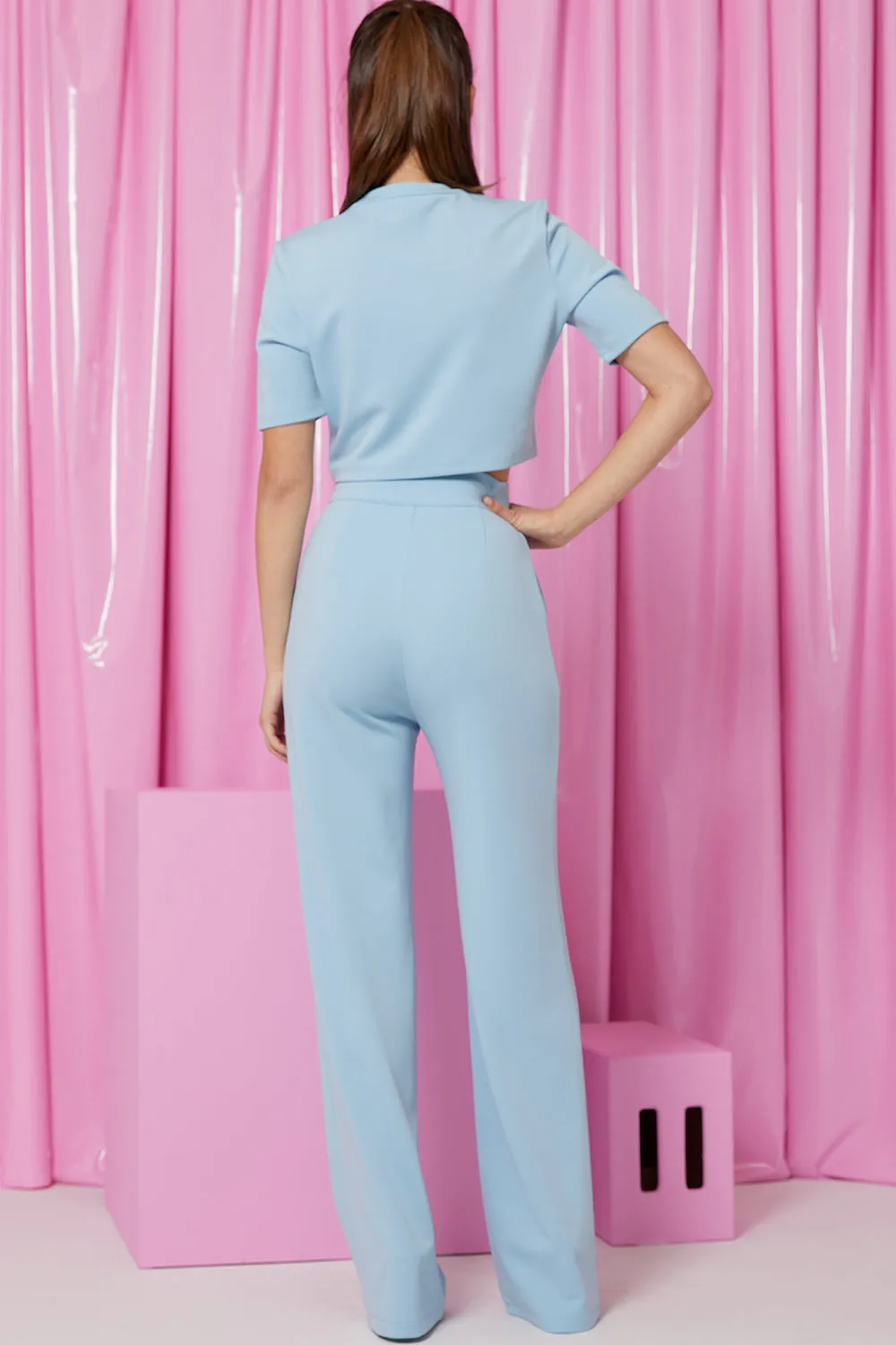 Casual Day Crop Top and High Waist Pants Set