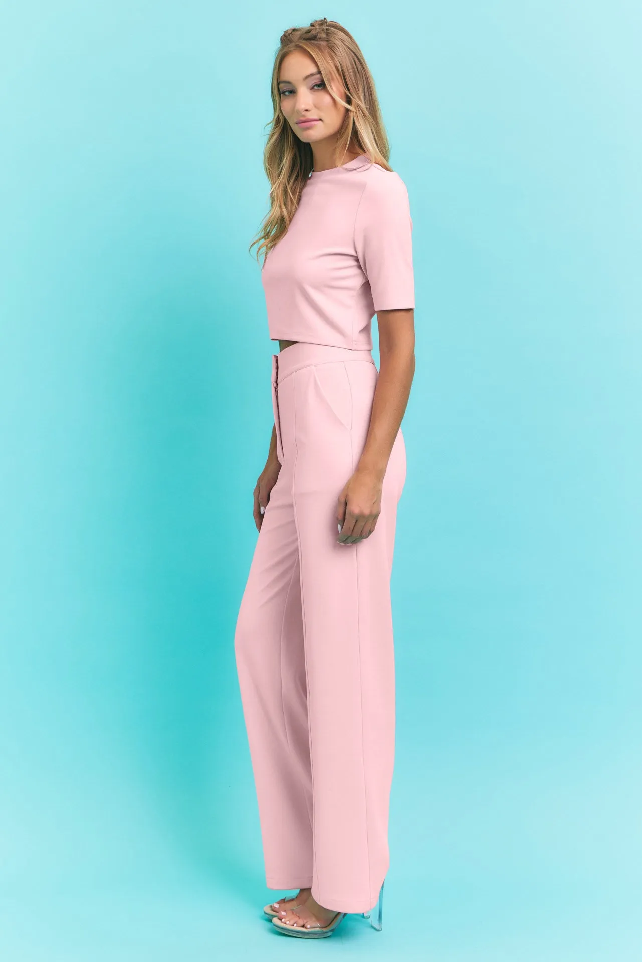 Casual Day Crop Top and High Waist Pants Set