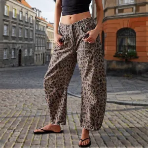 Casual Loose Leopard Print Pants with Pockets