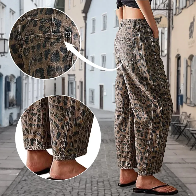 Casual Loose Leopard Print Pants with Pockets