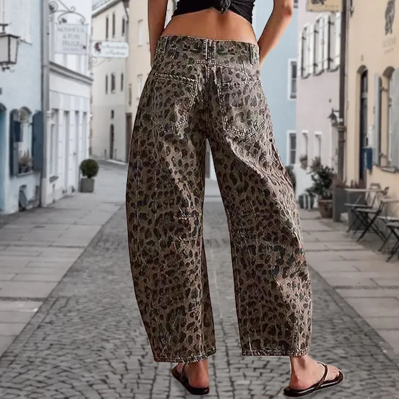 Casual Loose Leopard Print Pants with Pockets