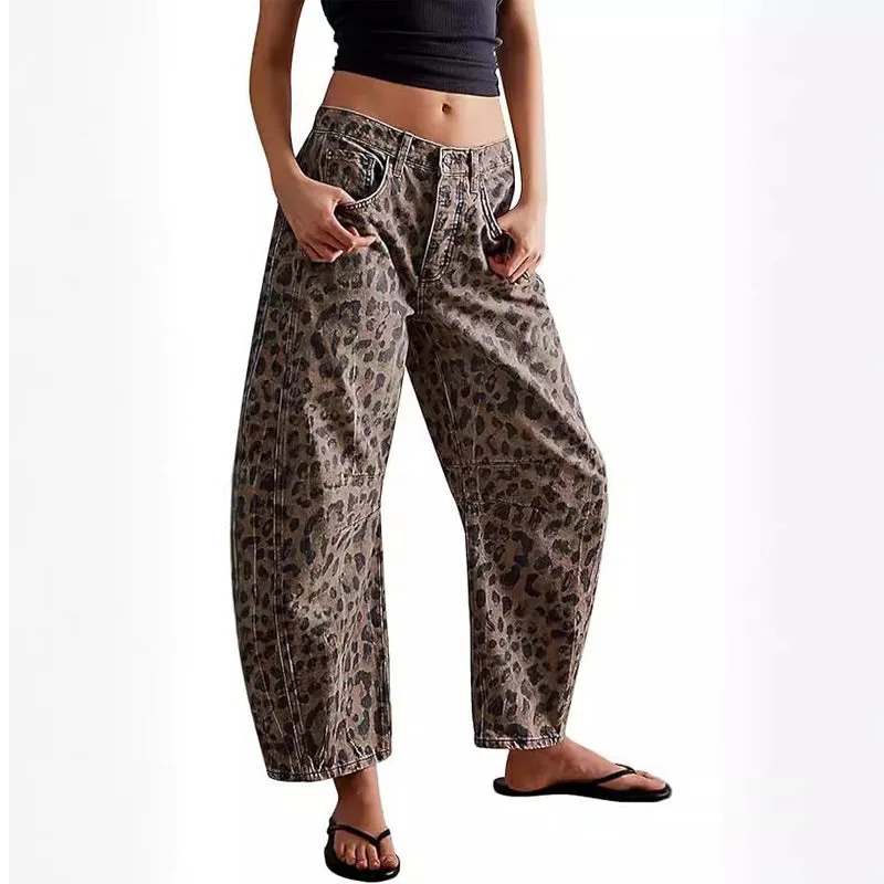 Casual Loose Leopard Print Pants with Pockets