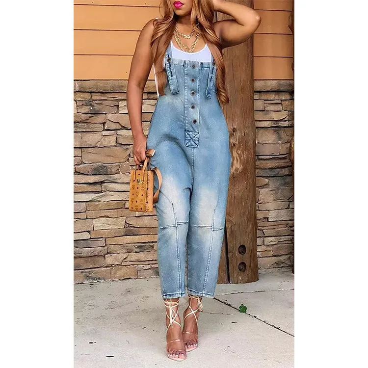 Casual Siamese Suspender Jeans