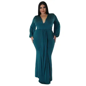 Celia Plus Size V-Neck Long Sleeve Maxi Dress