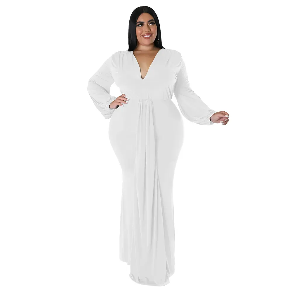 Celia Plus Size V-Neck Long Sleeve Maxi Dress