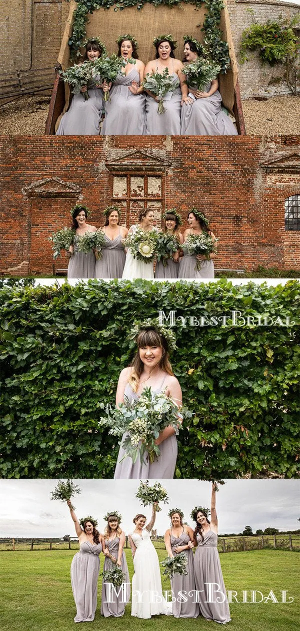 Charming New Arrival Sexy Spaghetti Strap Sleeveless Chiffon A-line Long Cheap Bridesmaid Dresses, BDS0008