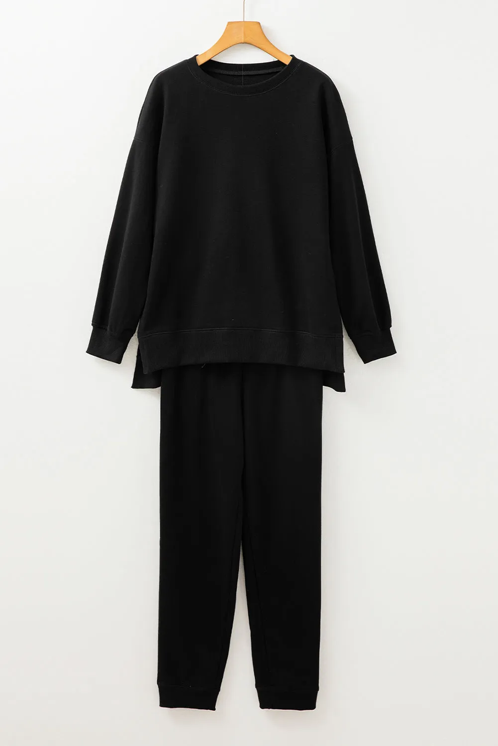 Coffee Solid Color High Low Pullover and Skinny Pants Set