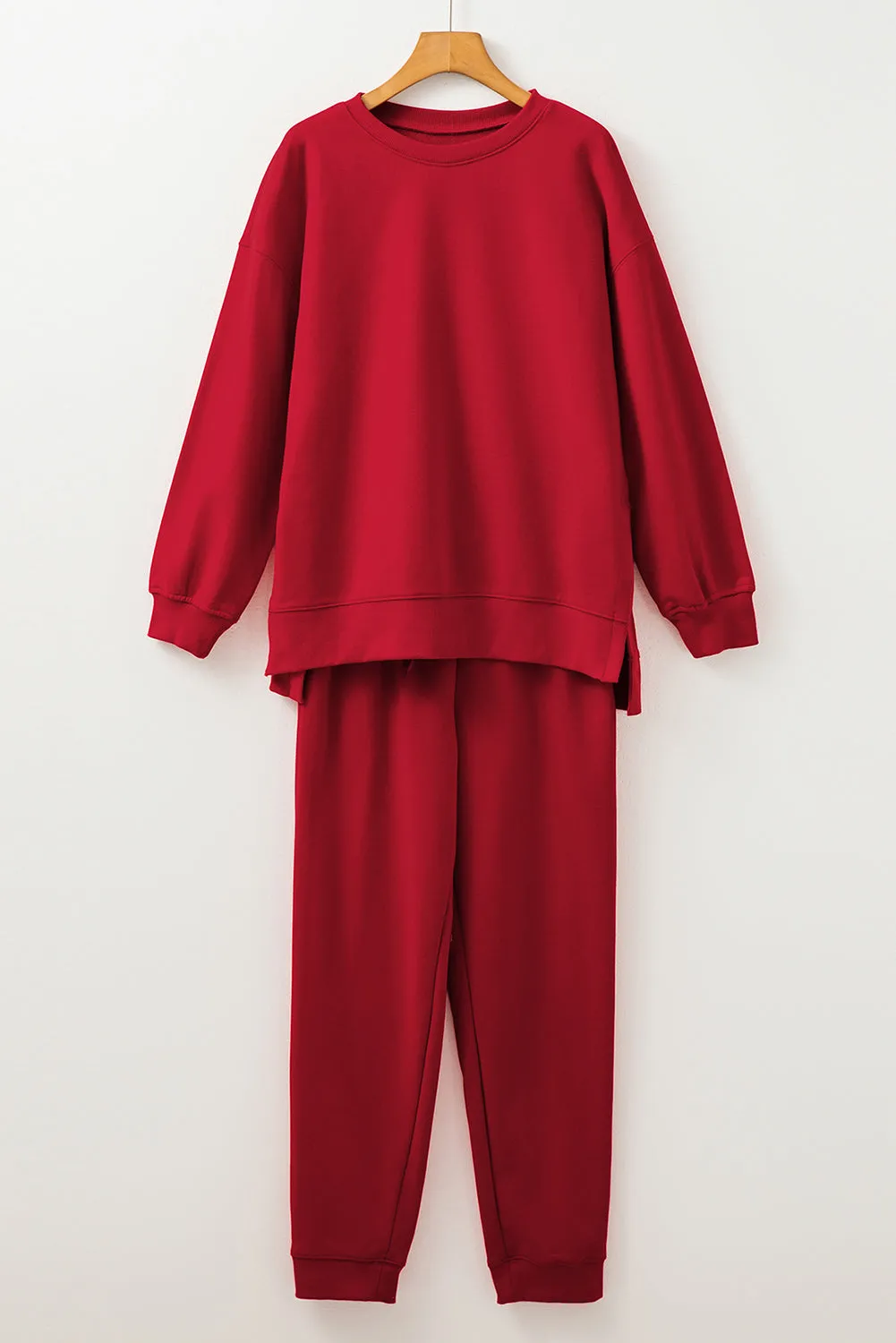 Coffee Solid Color High Low Pullover and Skinny Pants Set