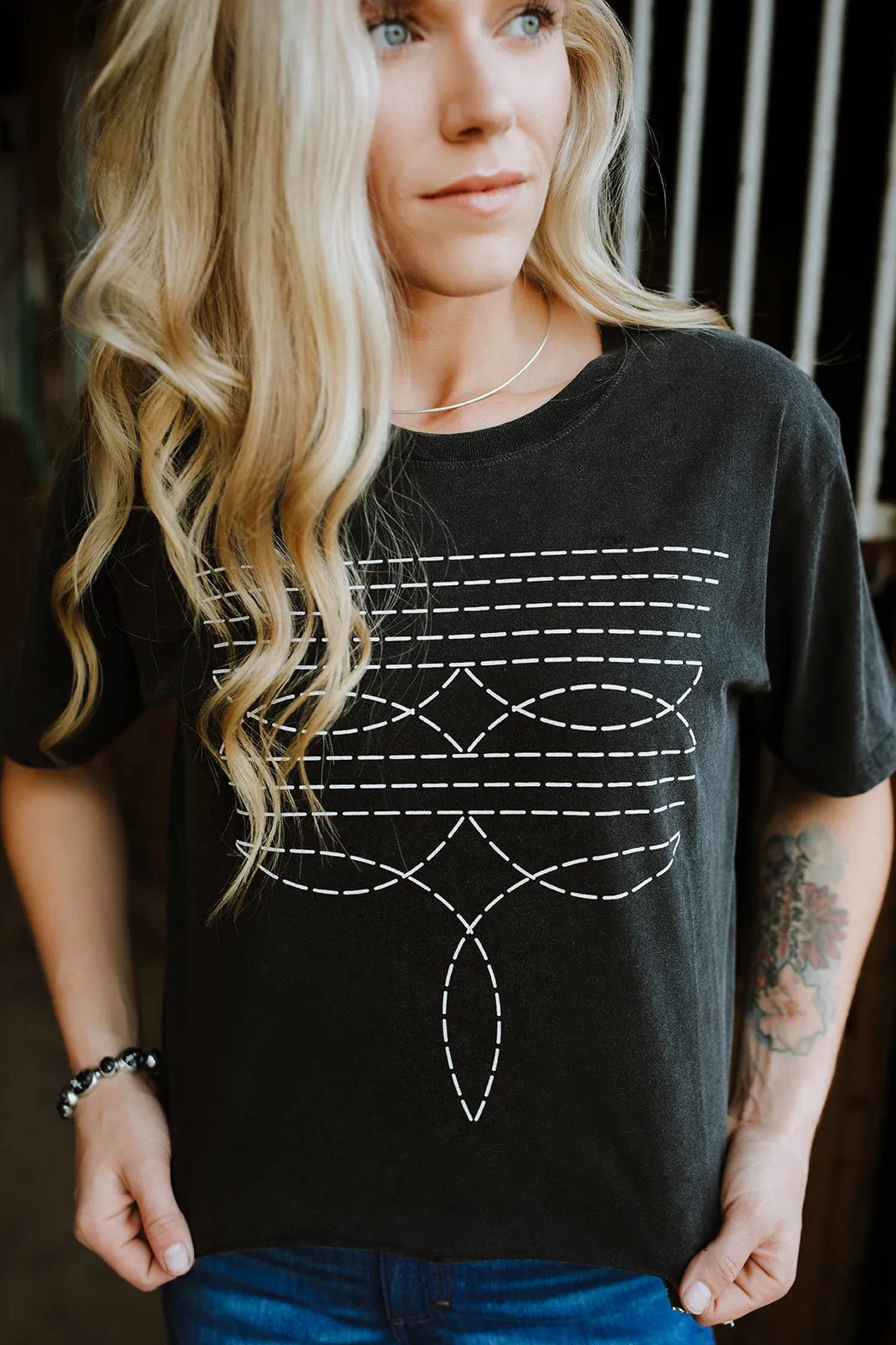 Cowboy Boots Toe Stitch Crop Tee