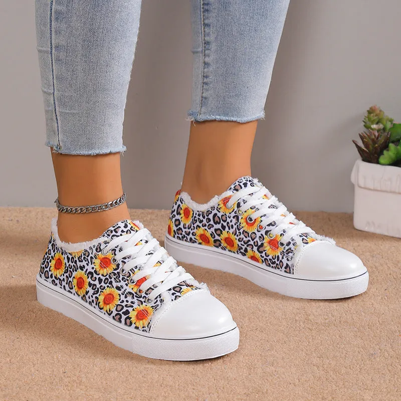 Creamtopmall Sunflower Leopard Print Canvas Slip-On Sneakers