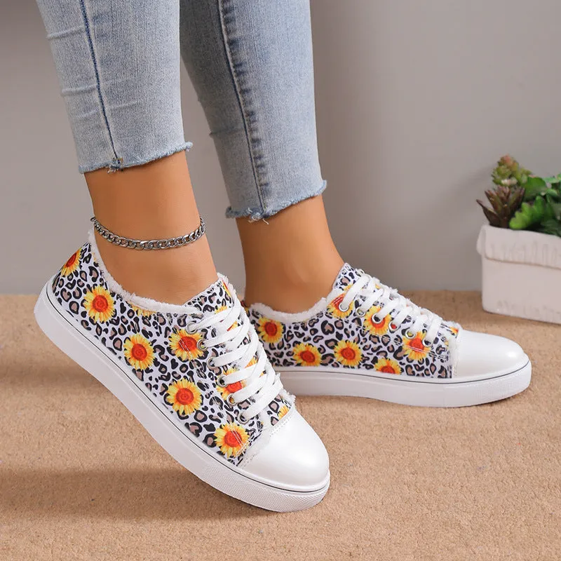 Creamtopmall Sunflower Leopard Print Canvas Slip-On Sneakers