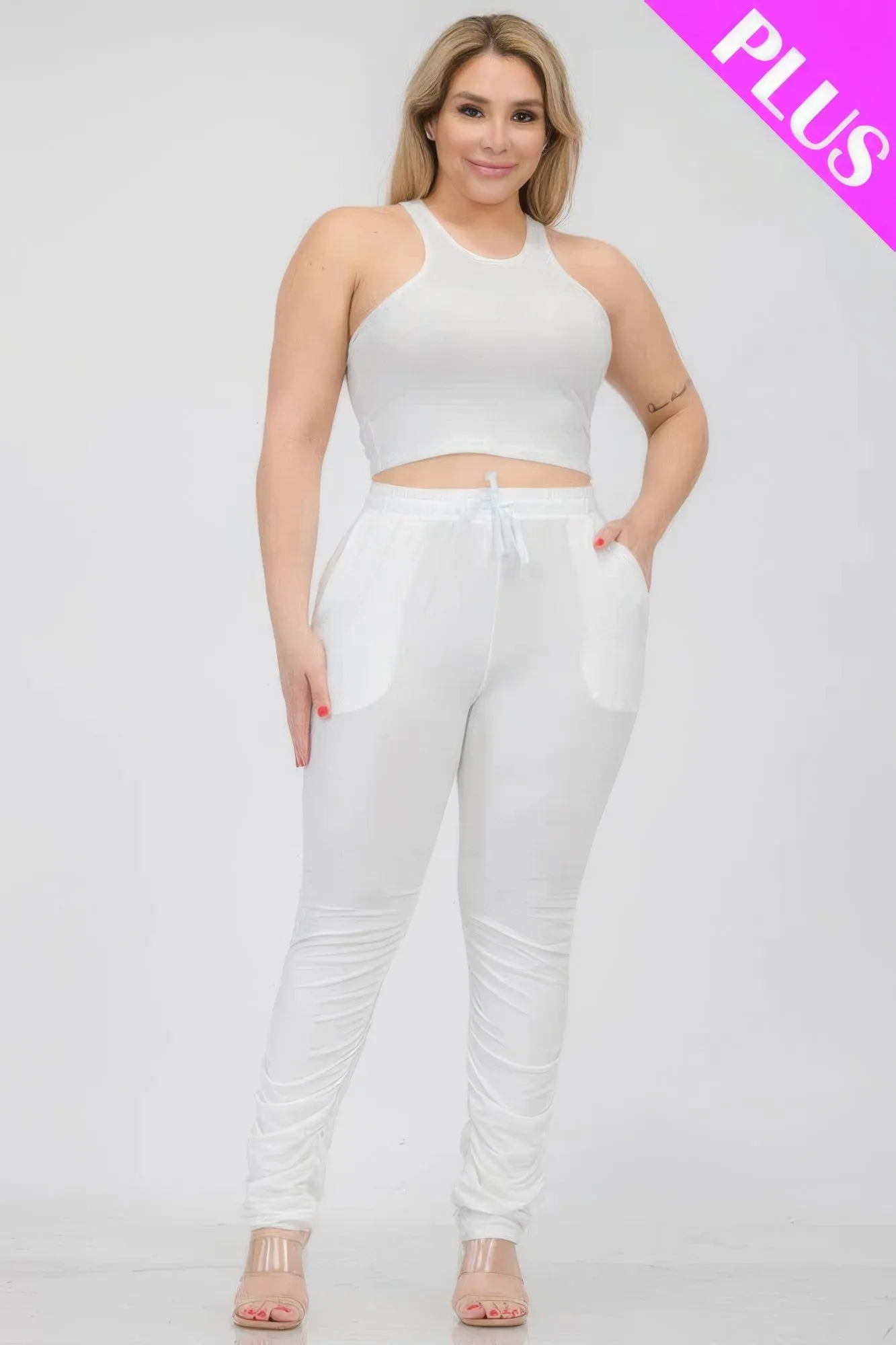 Crop Tank Top & Ruched Pants Set