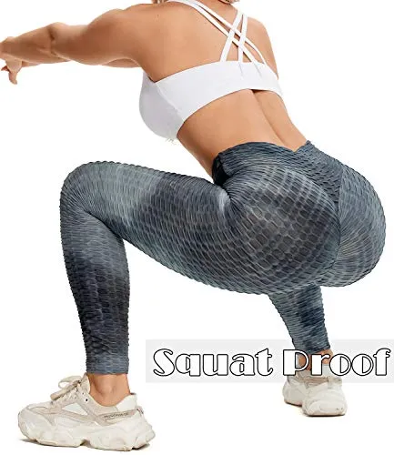 CROSS1946 Women Booty Yoga Legging High Waist Ruched Butt Lifting Textured Tummy Control Scrunch Pants Workout Tights #1 Texture Y- Tie Dye Ink-Black,2XL