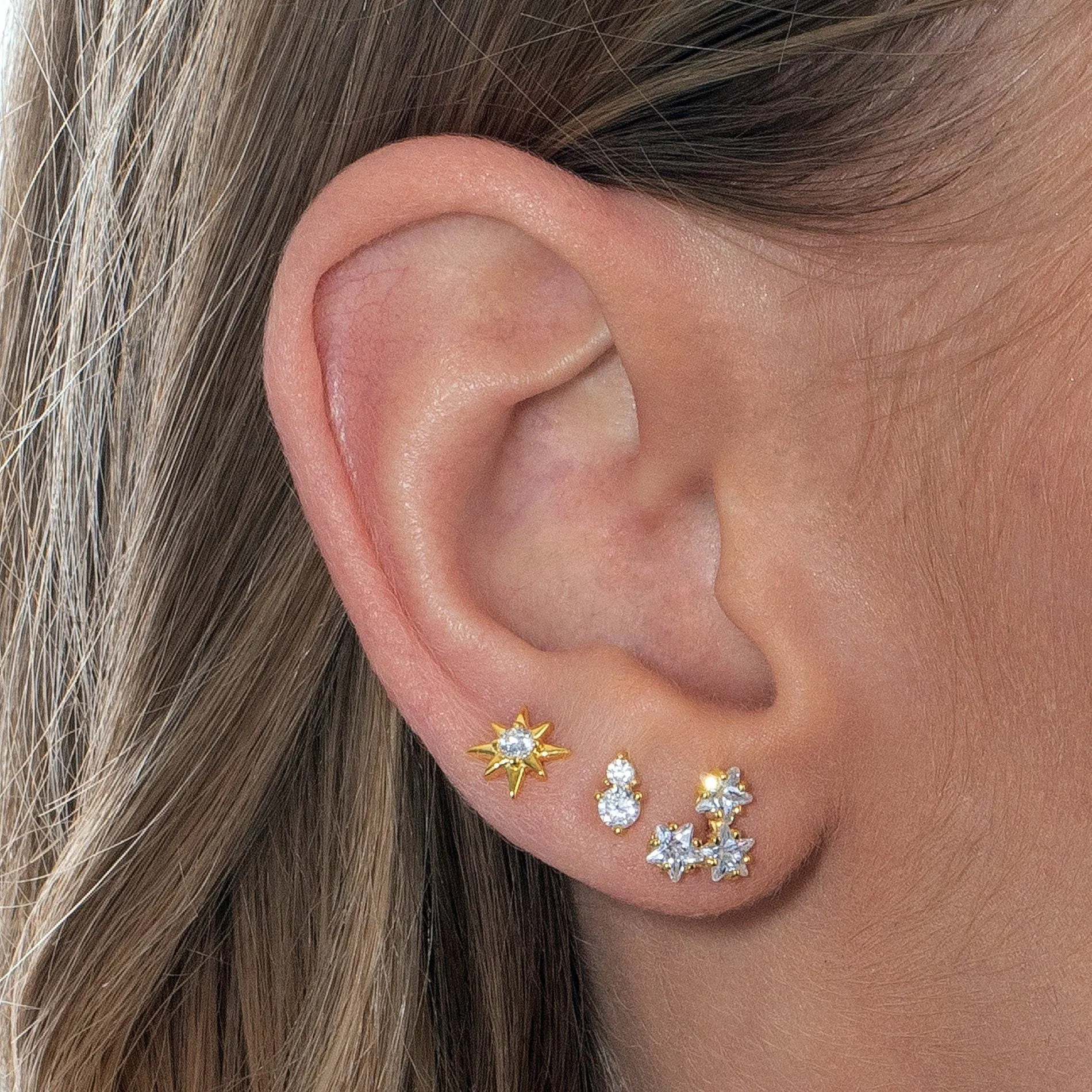 CZ Mini Double Stone Stud Earring