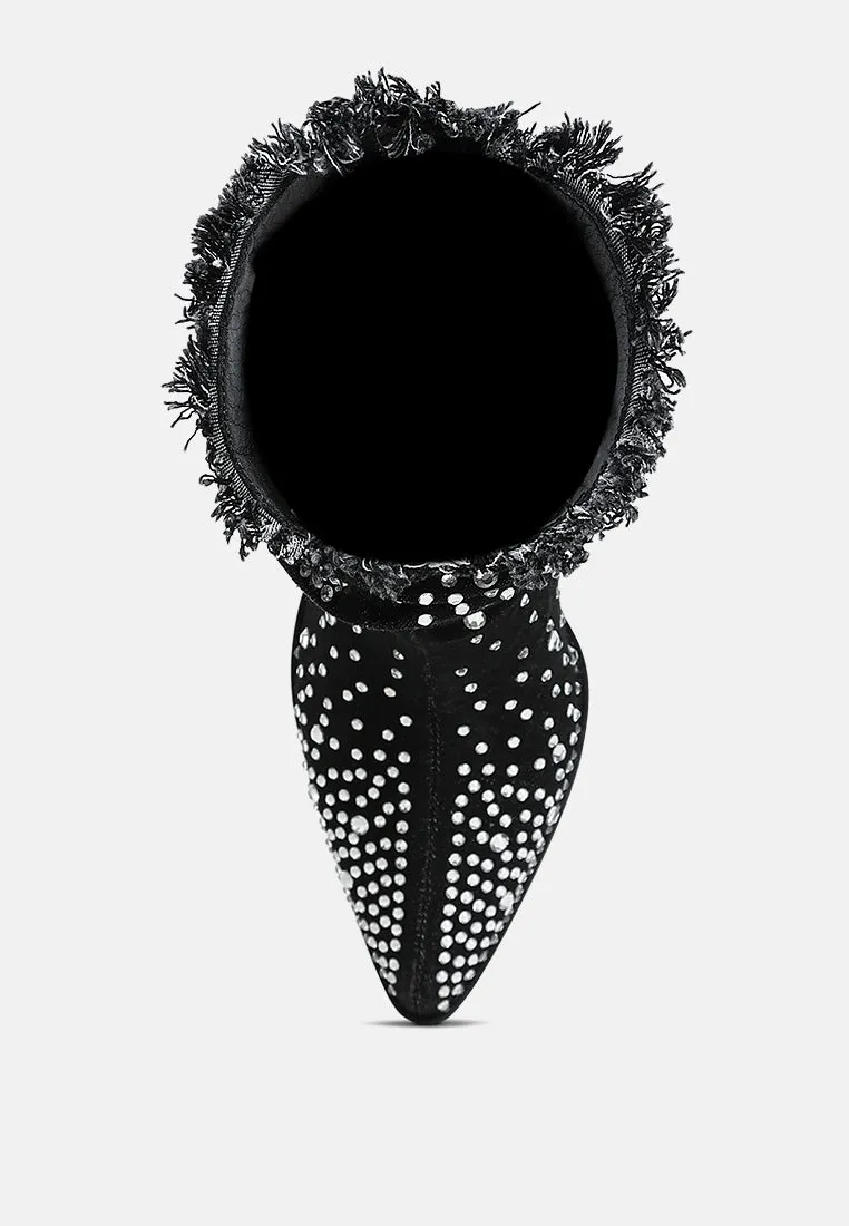 Diamante & Rhinestones Denim Boots By RUW