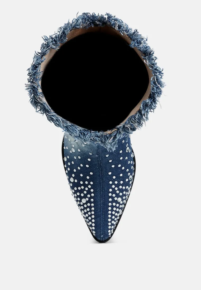 Diamante & Rhinestones Denim Boots By RUW