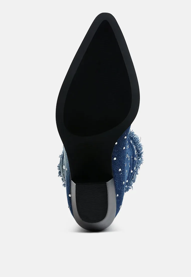 Diamante & Rhinestones Denim Boots By RUW