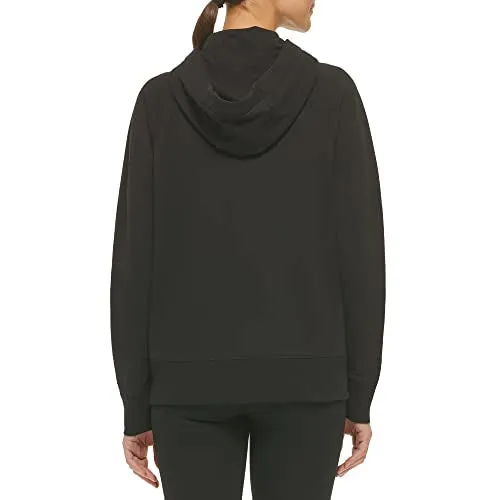DKNY Women's Logo Drawstring Zip Up Hoodie, Activewear Sweatshirt, Black